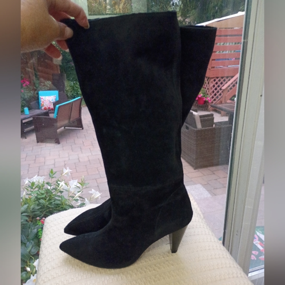 NWT.Zara black suedeleathet boots Cone Heel .Size5 - Picture 4 of 7